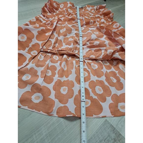 Jacquie the Label Sz M Daisy Babydoll Dress Orange Floral Tiered Ruffles Pockets - Picture 9 of 9